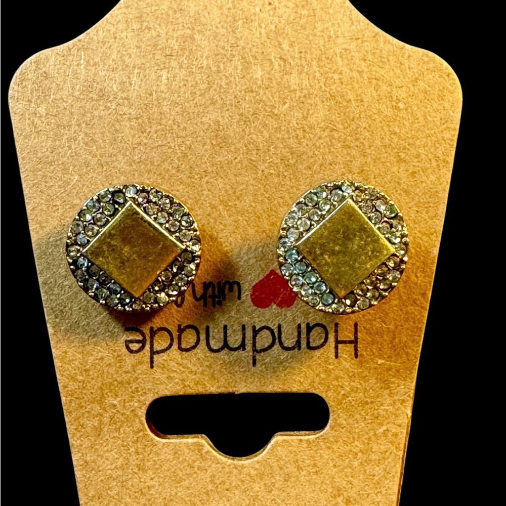 J Crew Rhinestone Gold Tone Pierced Earrings Round